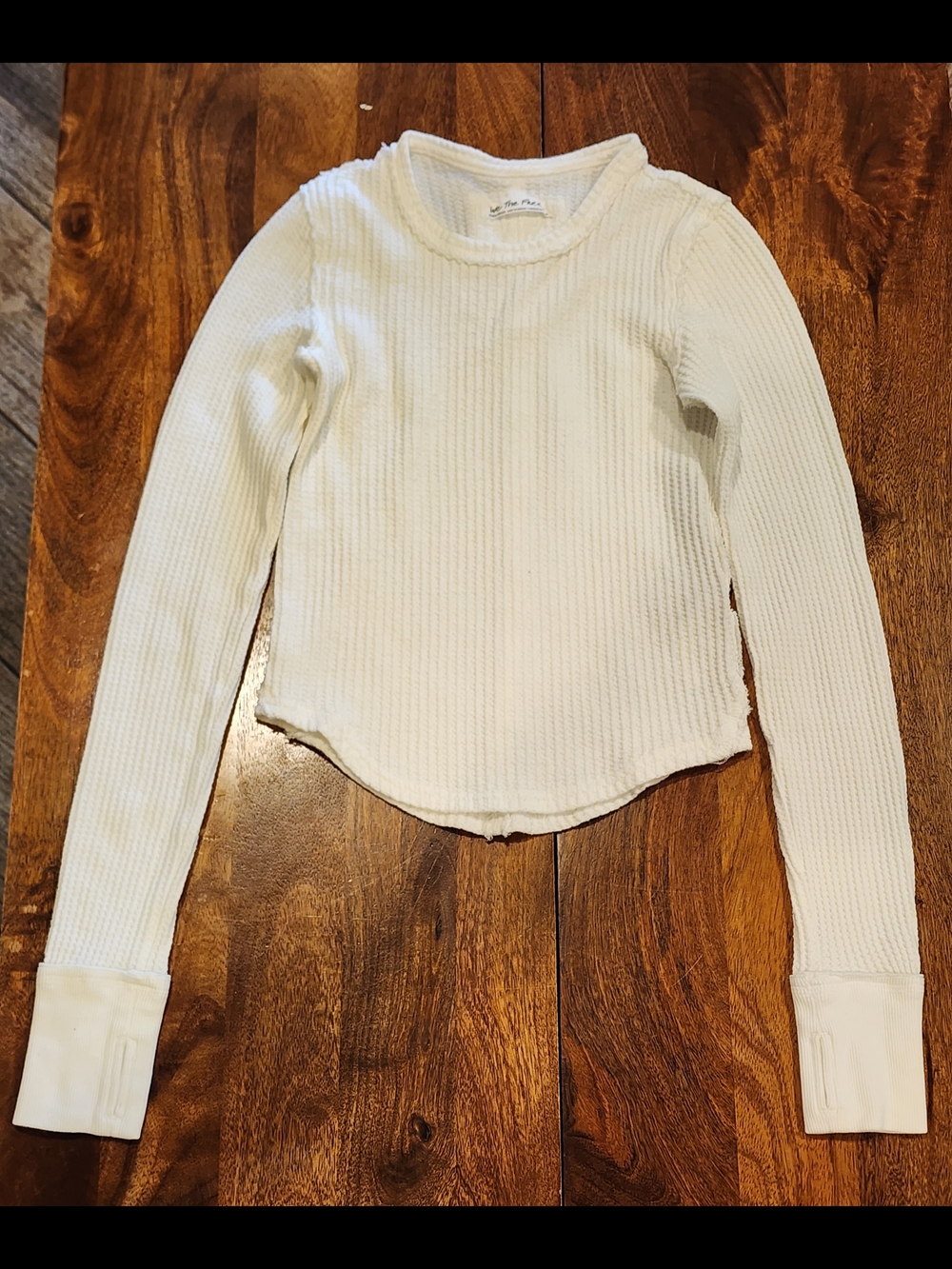 We The Free White Waffle Knit Thermal Thumbhole Top XS